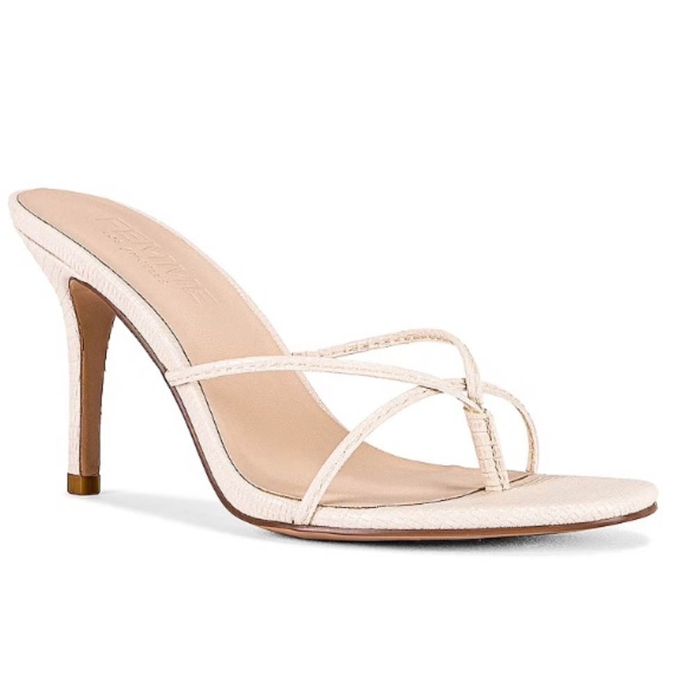 FEMME LA Sicilian Slipper Heel in Snake Embossed Cream Size 7